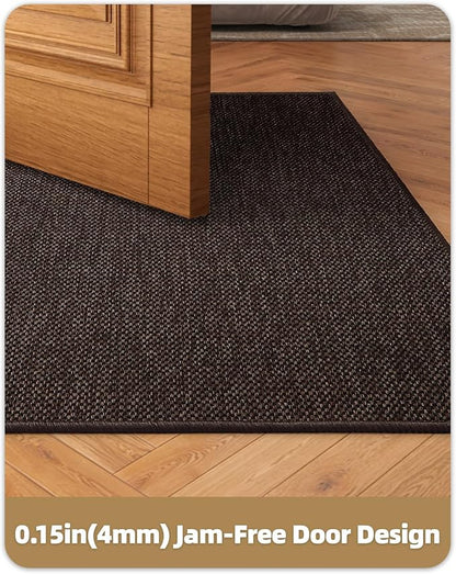 Color&Geometry Ultra-Thin Indoor Door Mat, 24"x36" Low-Profile Non-Slip Entryway Rug with Modern Geometric Texture, Washable Doormat for Indoor Entrance, Front Door, Brown (Rolled-up NO Creases)
