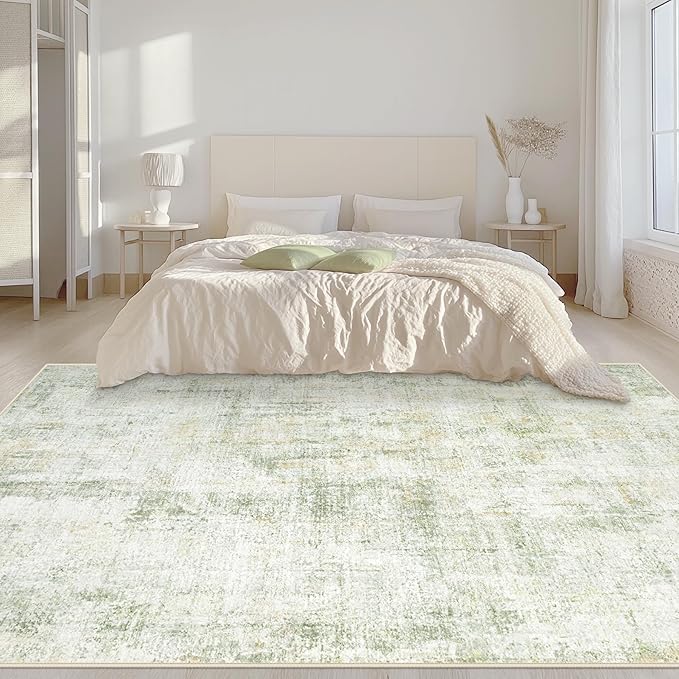 Area Rugs 6x9 Living Room: Washable Rug Modern Abstract Large Rugs Soft Non Slip Neutral Rug Stain Resistant Indoor Carpet for Bedroom Kitchen Dining Room Nursery Home Office Rugs(Green Brown,6'x9')