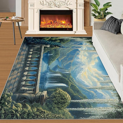 Peacock Rug Small - 3x4 Rug, Peacock Decor Washable Rugs for Living Room, Nature Waterfall Carpet, Natural Landscapes Non-Slip Area Rugs for Bedroom, Aesthetics Carpet - Peafowl Home Decor & Gifts