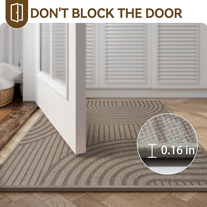 Front Door Mat 31''x47'', Absorbent Muddy Dirt Resist Washable Non Slip Low-Profile Indoor Doormat, Easy Clean Welcome Entryway Door Mats, Brown