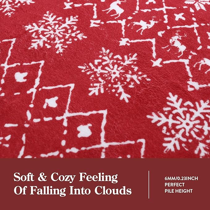 Lahome Christmas Rug 3x5 Red Washable Non Slip Small Area Rug Soft Low Pile Office Carpet Moroccan Snowflake Throw Rug for Living Dining Room Bedroom Xmas Holiday Decor Bedroom Rugs,