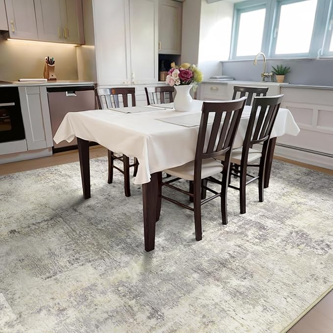 Washable Area Rug for Living Room 6x9 - Neutral Modern Abstract Rugs, Soft Non Slip Carpet with for Bedroom, Under Dining Room Table, Home, Office, Dorm - Brown Grey