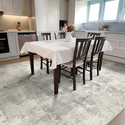 Washable Area Rug 5x7 - Neutral Modern Abstract Rugs, Soft Non Slip Thin Carpet with for Bedroom, Under Dining Room Table, Home, Office, Dorm, Office Rolling Chair - Brown Grey