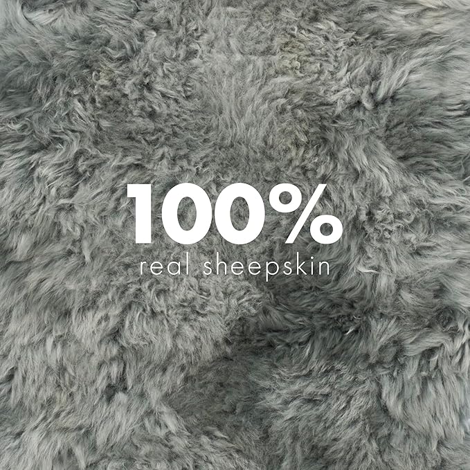 Sheepskin Long Hair 2x3 ft | Bedside Rugs for bedrooms, Sofa, Chair or The Dining Table | Each Sheepskin Rug is Unique and Created by Nature | Small Fluffy Rug in Color Light Grey