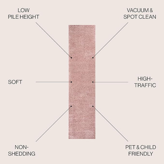 JONATHAN Y Haze Solid Low-Pile Pink Runner Rug 2x14, Coastal,Bohemian,Minimalist,Classic, Easy-Cleaning for Living Room,Bedroom,Kitchen,Pet Friendly,Non-Shedding (SEU100P-214)