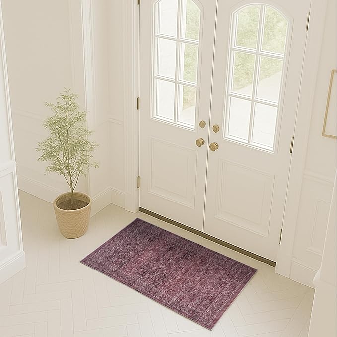Fame Rugs Turkish Rug. Washable Vintage Oriental Antique Inspired Traditional Doormat Small Modern Area Rugs Luxury Entryway Entry Bedroom Bathroom Kitchen (395RR, 2' x 3')