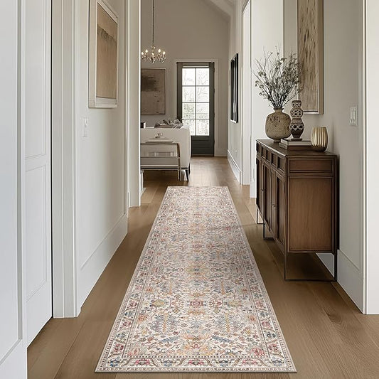 Bavni Runner Rug, Machine Washable Rugs for Bedroom 2x10, Non Slip Boho Rugs with Rubber Backing, Ultra-Thin Folable Rug Runner for Hallways Bathroom, Retro Multi