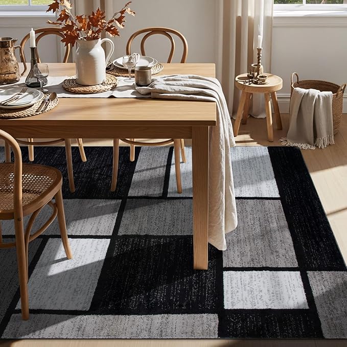 Rugshop Modern Geometric Gray Area Rug, Non-Shedding Carpet for Living Room, Bedroom, or Study, 6'6" x 9'