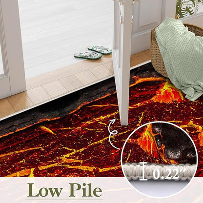 Visual Illusion Lava Area Rug, 5x8ft, 3D Red Flame Volcanic Rock Carpet for Living Room, Fade Resistant Absorbent Floor Mat, No Crease Foldable Soft Low Pile Rugs for Bedside Hallway