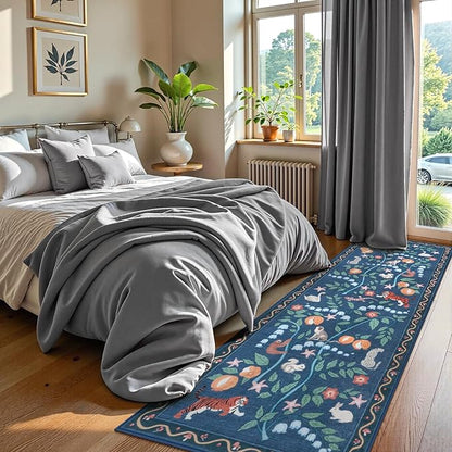 Collive Kitchen Runner Rugs Non Slip, Washable Jungle Animal Carpet Runners for Hallway Bathroom 2.6x8ft, Soft Bedroom Rug Blue Ultra Thin Stain Resistant Indoor Mats for Entryway, Bedside