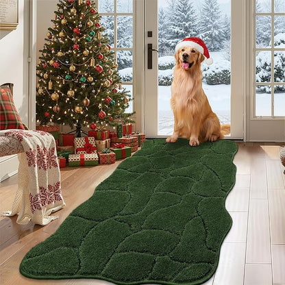 Large Dog Door Mat for Muddy Paws, 22x47 Absorbent Dirt Trapper Long Door Mat, Non-Slip Washable Mud Mat for Dogs, Polyester Microfiber Soft Pet Rug for Entryway, Mud Dog Paws, Patio (Forest Green)