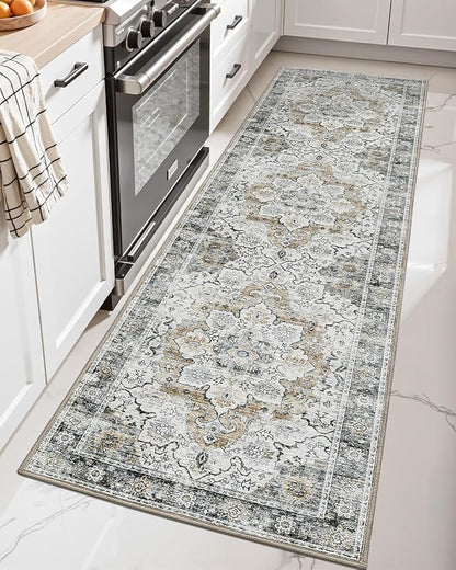 LUMI Washable Kitchen Rug 2x6 for Floor, Non Slip Runner Rugs with Rubber Backing, Low Pile Comfort Area Carpet for Standing, Living Room, Entryway, Laundry, Hallways