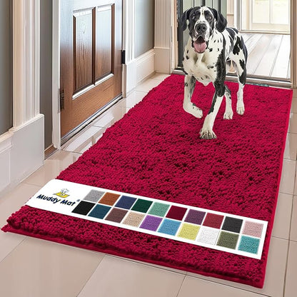 Muddy Mat® | Super Absorbent Door Mat Indoor, Microfiber Quick Dry Chenille Entryway Rug, Non-Slip Front Door Mat, Indoor Mats for Entryway, Machine Washable Pet Rug, Maroon 36"x60"