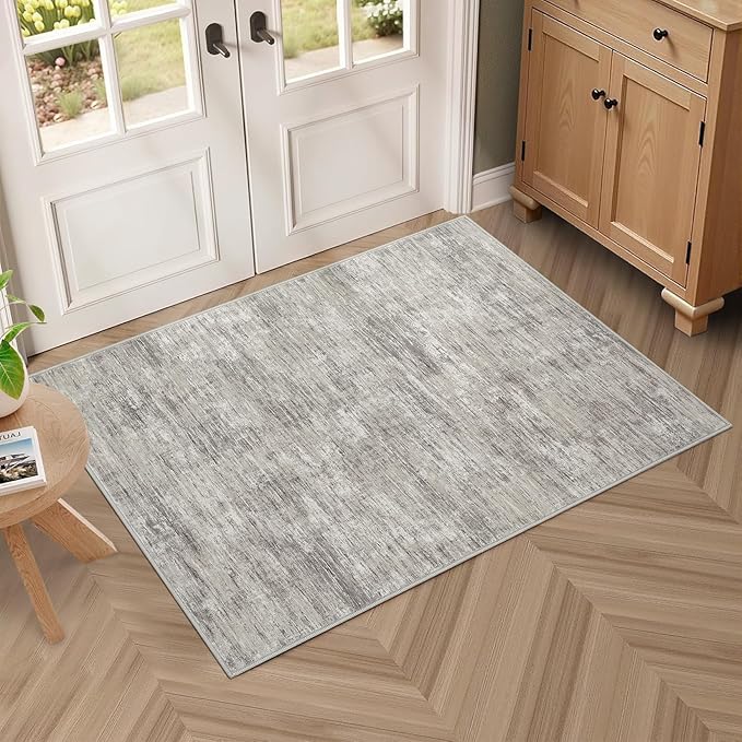 RUGSREAL Small Area Rug 2x3 Entryway Mat with Rubber Backing Stain Resistant Throw Carpet Modern Solid Color Bath Mat Contempowary Washable Rug for Living Room Bedroom Dining Room Kitchen, Taupe 2x3