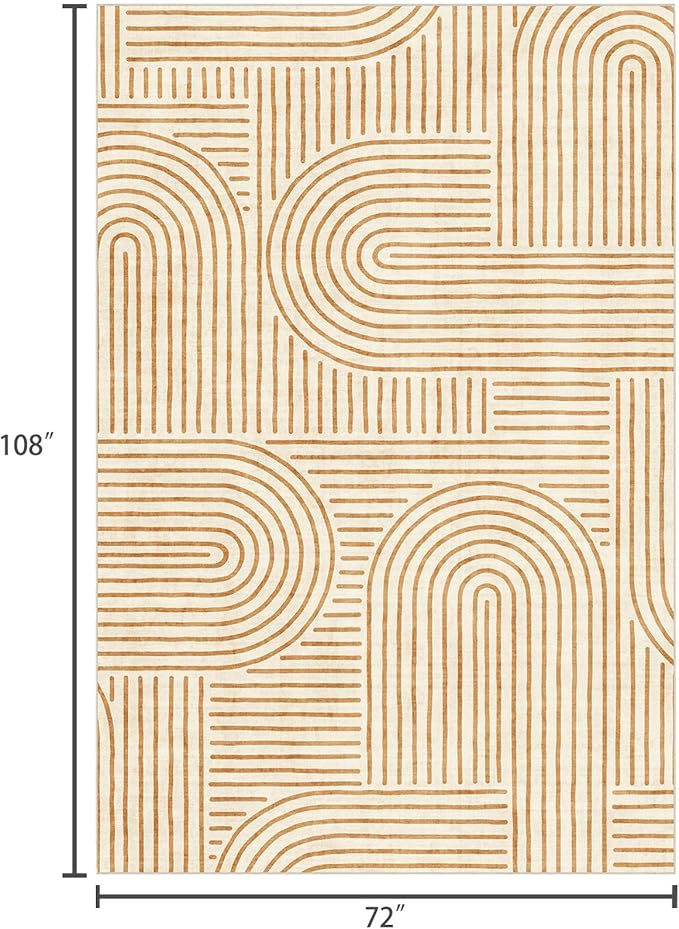 6x9 Area Rug for Living Room - Large Abstract Washable Rugs for Bedroom Non-Slip Orange Dining Room Rug Rainbow Low-Pile Carpet Soft Modern Rug for Office Nursery Room
