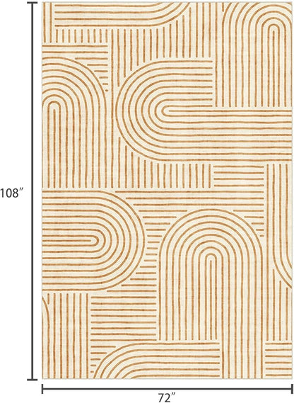 6x9 Area Rug for Living Room - Large Abstract Washable Rugs for Bedroom Non-Slip Orange Dining Room Rug Rainbow Low-Pile Carpet Soft Modern Rug for Office Nursery Room