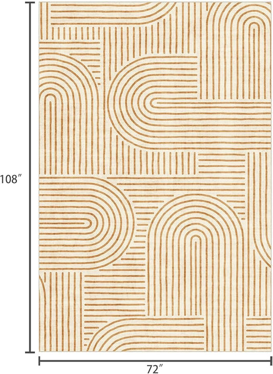 6x9 Area Rug for Living Room - Large Abstract Washable Rugs for Bedroom Non-Slip Orange Dining Room Rug Rainbow Low-Pile Carpet Soft Modern Rug for Office Nursery Room