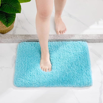 Small Bathroom Rug 17x24 Non Slip Teal Fluffy Bath Mat for Bathroom Floor Washable Plush Luxury Bath Rug for Tub Soft Shaggy Absorbent Shower Mat