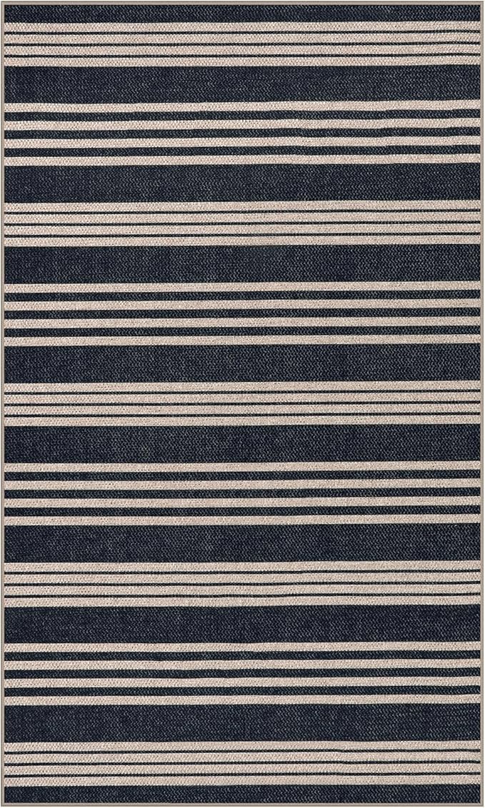 Lahome Striped Easy Jute Washable Rug, 3x5 Outdoor Porch Patio Entryway Rug Indoor Outdoor Carpet for Living Room, Farmhouse Neutral Non Slip Black Carpet for Backyard Bedroom Kitchen