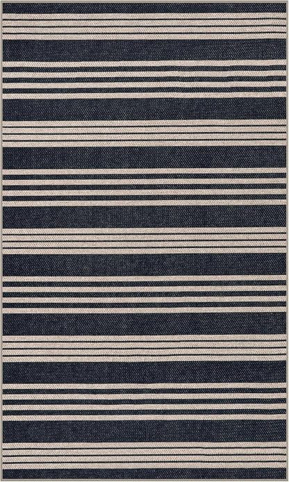 Lahome Striped Easy Jute Washable Rug, 3x5 Outdoor Porch Patio Entryway Rug Indoor Outdoor Carpet for Living Room, Farmhouse Neutral Non Slip Black Carpet for Backyard Bedroom Kitchen