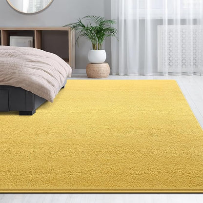 Large Area Rugs for Living Room Bedroom, 4x6 Feet Yellow Rug, Minimalist Modern Shag Rug, Soft Thick Comfy Memory Foam Indoor Carpet, Non-Slip Washable Rug for Boys Girls Dorm Nursery Room Home Decor