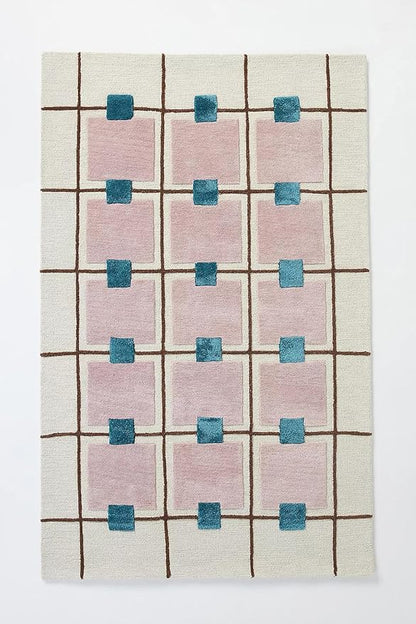 Greer Wool Area Rug - Chic Hand-Tufted Mauve, Blue, and Beige Design for Stylish Home Decor (9x13 Ft)