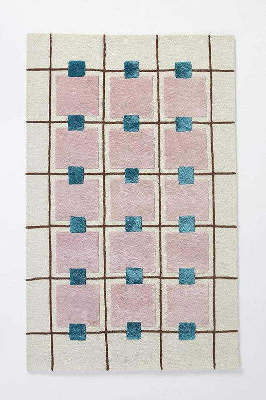 Greer Wool Area Rug - Chic Hand-Tufted Mauve, Blue, and Beige Design for Stylish Home Decor (5x5 Ft Square)