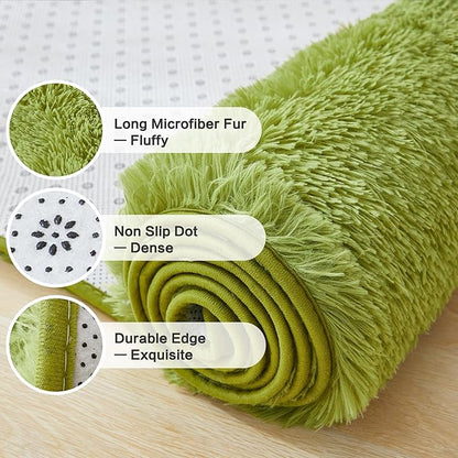 Andency Olive Green Soft Area Rugs for Living Room Bedroom, 3x5 Non-Slip Fluffy Shag Carpet, Indoor Floor Fuzzy Shaggy Living Room Plush Rug for Kids Dorm Nursery Home Decor Aesthetic