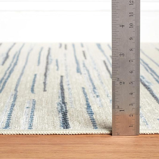Dash & Albert Elwood Blue Machine Washable Rug, 5 X 8 Feet, Blue Stripe Pattern - Premium Luxury Hotel Quality Soft Breathable Hypoallergenic Machine Washable Easy Care All Season Comfortable