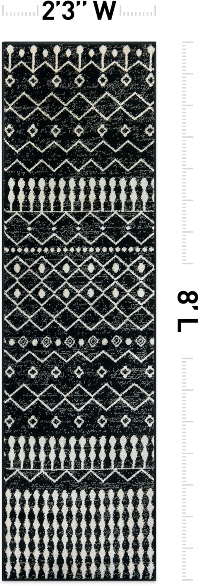 Rugshop Boho Black and White Tribal Area Rug – Geometric Diamond and Stripe Pattern Carpet for Living Room, Bedroom, or Entryway – Soft Modern Bohemian Floor Décor 2' 3" x 8' Runner Black