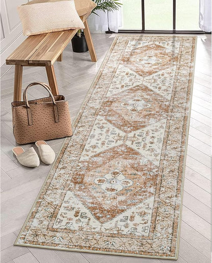 Lahome Boho Washable Rug Runner - 2x7 Non-Slip Runners Rugs for Hallways Non-Shedding Lightweight Runners for Kitchen, Oriental Distressed Print Indoor Carpet Runner for Entrance Bathroom Laundry Room