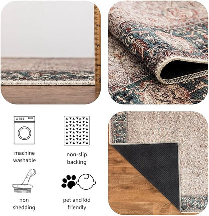 Keen Home Design 6x9 Rug - Machine Washable Area Rug with Non-Slip Backing, Ideal for Living Room, Dining Room, Bedroom - Vintage, Easy Clean, Durable, Low Pile - (6' x 9')