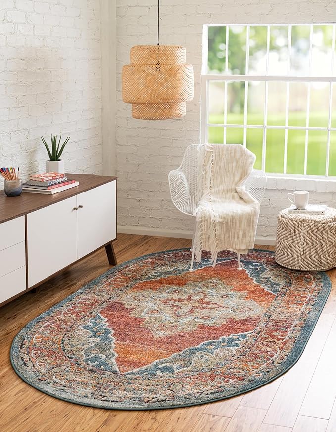 Unique Loom Isabella Collection Area Rug - Rossellini (7' 10" x 10' Oval, Rust Red/ Beige)