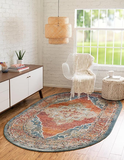 Unique Loom Isabella Collection Area Rug - Rossellini (5' 1" x 8' Oval, Rust Red/ Beige)