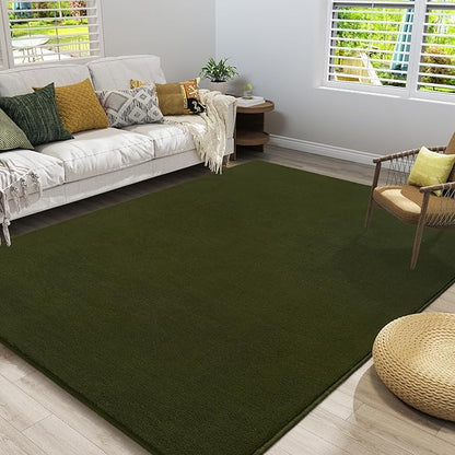 Amearea Large Modern Area Rugs for Bedroom Living Room, 5x8 Feet Olive Green Thickened Memory Foam Rug, Fluffy Indoor Washable Rugs Non Slip Minimalist Carpet for Boys Girls Dorm Nursery Room Decor