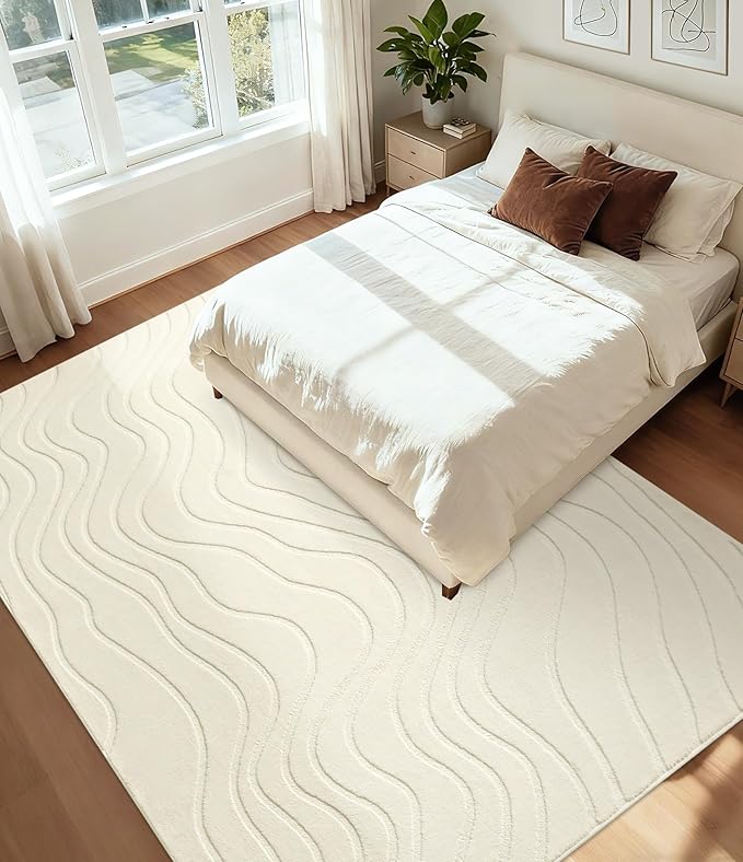 YIHOUSE 6x9 Abstract Line Area Rug, Modern Washable Stain Resistant Rugs Non Slip, Soft Indoor Floor Carpet for Living Room, Bedroom,Dining Room, White