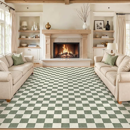 LIVEBOX 10x14 Area Rugs for Living Room, Checkered Non-Slip Washable Rugs, Farmhouse Neutral Classic Geometric Pattern Large Boys Area Rug for Bedroom, Carpet for Dining Room Office (Green,10'x14')
