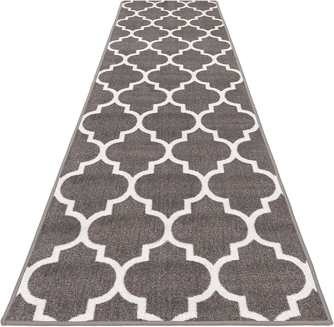 House, Home and More Skid-Resistant Carpet Runner – Moroccan Trellis Lattice – Misty Gray & Linen White – 6 Feet X 26 Inches
