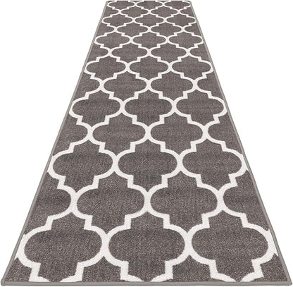 House, Home and More Skid-Resistant Carpet Runner – Moroccan Trellis Lattice – Misty Gray & Linen White – 6 Feet X 26 Inches