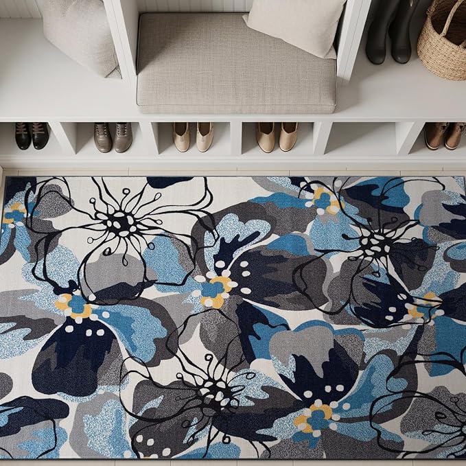 Rugshop Gray Large Floral Non-Slip Area Rug Fade Resistant for Bedroom, Entryway and Home Office, 4' x 6'