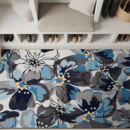Rugshop Gray Large Floral Non-Slip Area Rug Fade Resistant for Bedroom, Entryway and Home Office, 4' x 6'