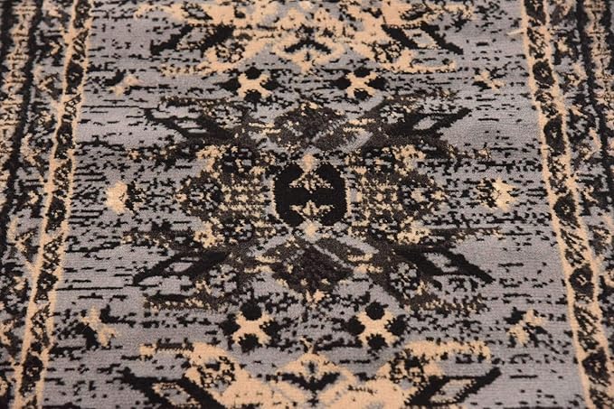 Unique Loom Taftan Collection Border Geometric Tribal Inspired Design Area Rug (2' 2 x 8' 2 Runner, Gray/ Black)