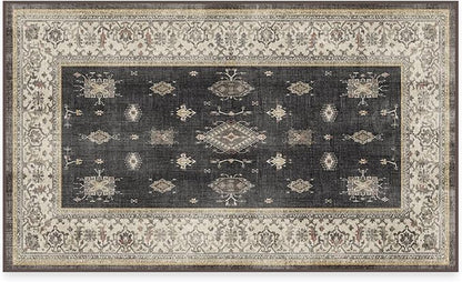 RUGGABLE Washable Vintage Area Rug – Verena Dark Wood 3x5, Stain-Resistant, Non-Slip – Small Machine Washable Rugs for Living Room, Bedroom, Hallway, Entryway & Office–with Cushioned Pad