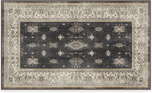 RUGGABLE Washable Vintage Area Rug – Verena Dark Wood 3x5, Stain-Resistant, Non-Slip – Small Machine Washable Rugs for Living Room, Bedroom, Hallway, Entryway & Office–with Standard Pad
