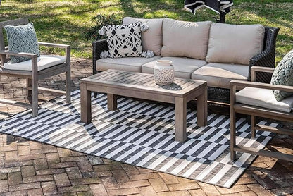 Unique Loom Outdoor Striped Collection Area Rug - Striped (5' 1" x 8' Rectangle, Charcoal/Ivory)