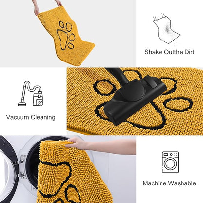 Smiry Dog Door Mat for Muddy Paws, Absorbent Dirt Trapper Non Slip Quick Dry Washable Chenille Mat for Mud Dogs, Entry Rug for Indoor and Outdoor (36x24 Inches, Golden Yellow and Black)