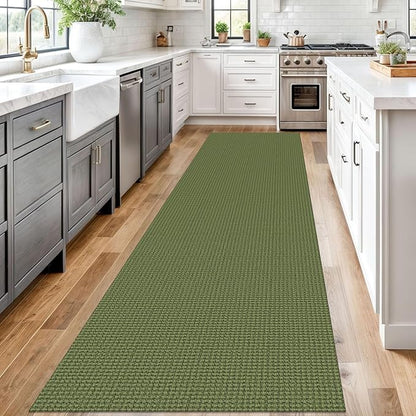 Braided Runner Rug 3x12 Ft Washable Runners for Hallways Non Slip Rubber Backed Kitchen Runners Cotton Long Entryway Runner Indoor, Woven Carpet for Hall Kitchen Entryway, Green