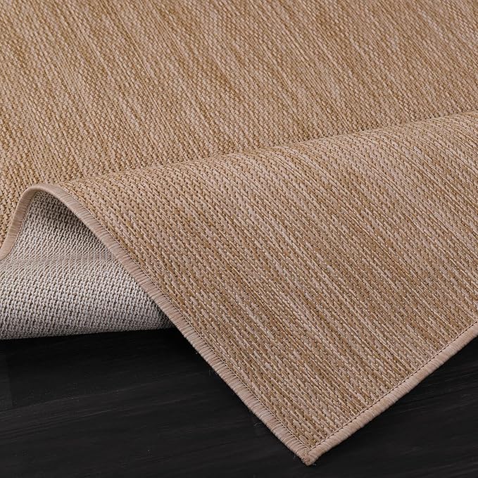 Beverly Rug Indoor Outdoor Rug 8x10, Washable Outside Carpet for Patio, Deck, Porch, Solid Modern Area Rug, Water Resistant, Jute Beige