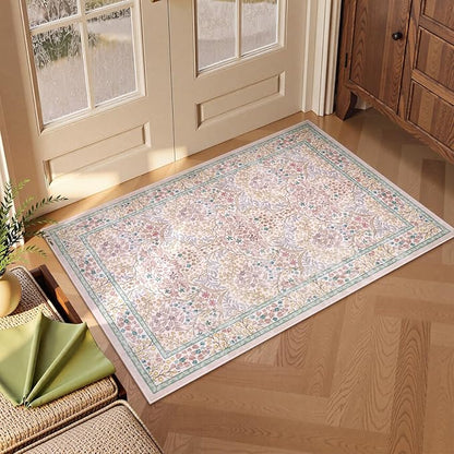 Lahome Floral Entryway Rug, 2x3 Kitchen Rugs Non Slip Washable Boho Pink Forest Design, Soft Door Mat Indoor Entrance, Ultra-Thin Easy Clean Small Throw Carpet for Bedroom Bathroom, Pink