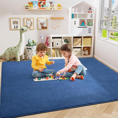 Amearea Large Modern Area Rugs for Bedroom Living Room, 6x9 Feet Blue Thickened Memory Foam Rug, Fluffy Indoor Washable Rugs Non Slip Minimalist Carpet for Boys Girls Dorm Nursery Room Decor